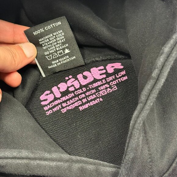 Sp5der P*nk Hoodie Nevermind The Slime Made in USA Cotton Black Oversized XL - Picture 6 of 9